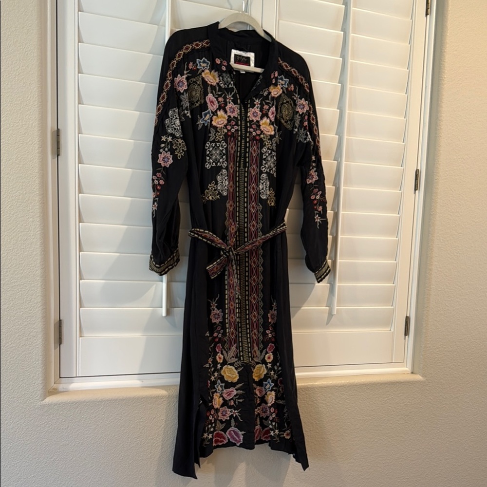 Johnny Was Black Tunic with Multicolor Embroidery